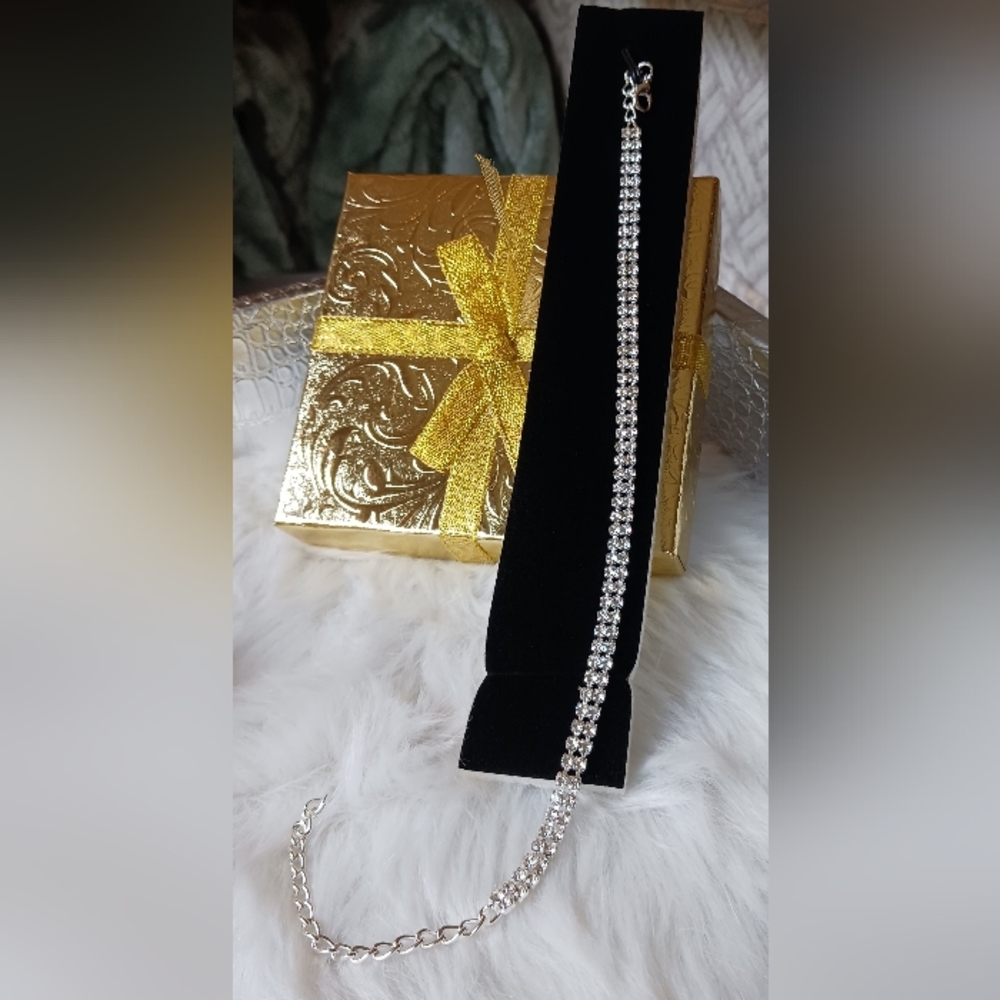 Silver Rhinestone Adjustable Ankle Bracelet
